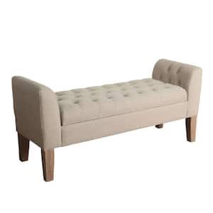 50 in. Beige Backless Bedroom Bench with Button Tufted Lift Top Storage