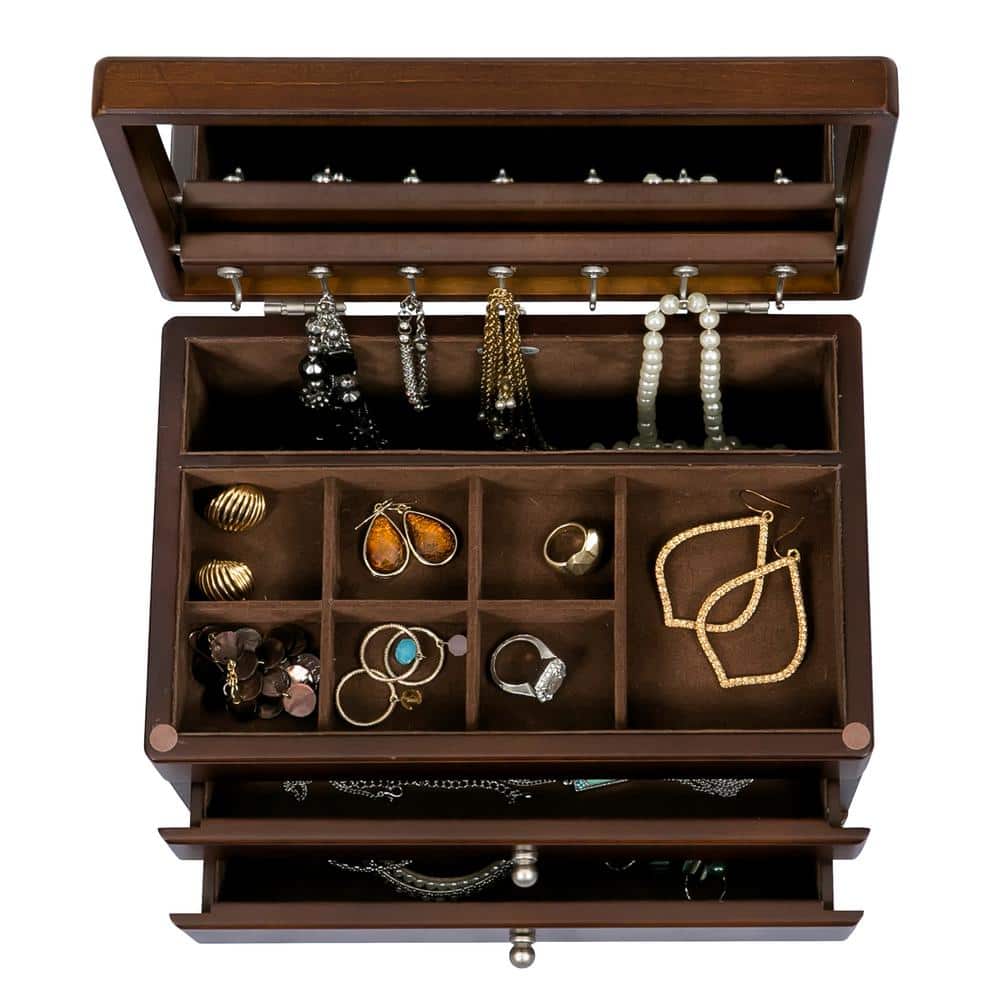 Brisbane Walnut Wooden Jewelry Box with Suede Lining
