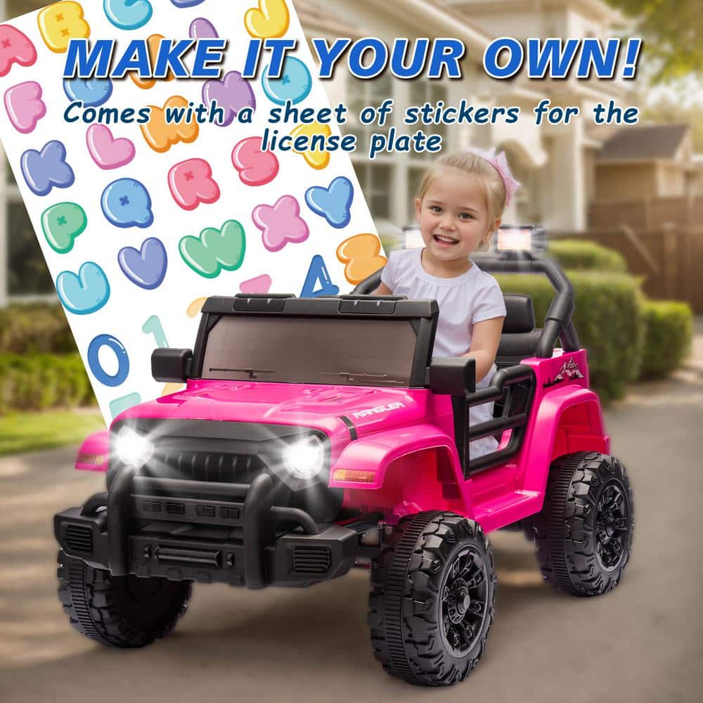 12V Pink Kids Ride-On Car with Bluetooth and LED Headlights