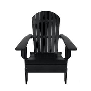 Vineyard 4-Piece Black Outdoor Plastic Folding Adirondack Chair and Folding Adirondack Ottoman Set