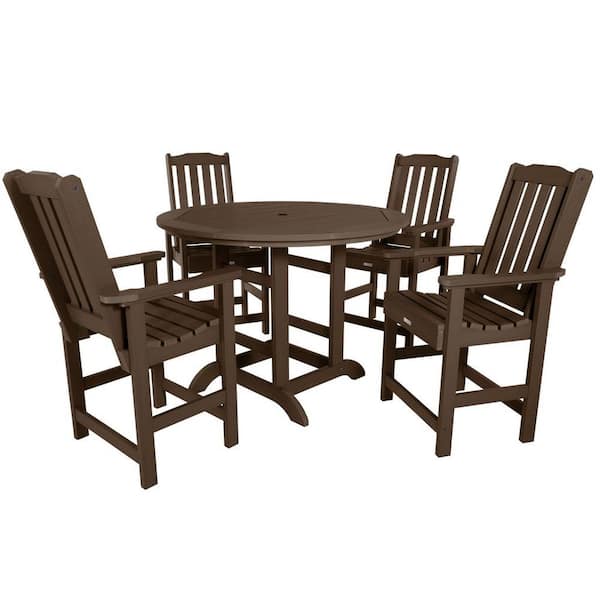 Highwood Lehigh Weathered Acorn 5-Piece Recycled Plastic Round Outdoor Balcony Height Dining Set