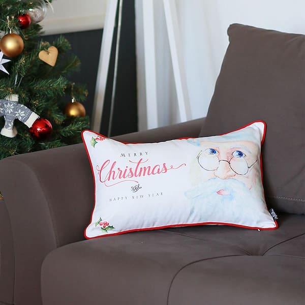 MIKE & Co. NEW YORK Christmas Santa Decorative Single Throw Pillow 12 in. x 20 in. White and Red Lumbar for Couch, Bedding