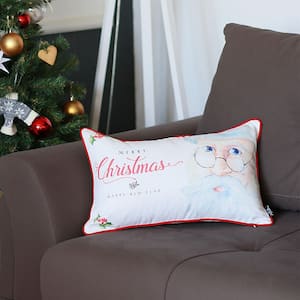 Decorative Christmas Santa Single Throw Pillow Cover 12 in. x 20 in. White and Red Lumbar for Couch, Bedding