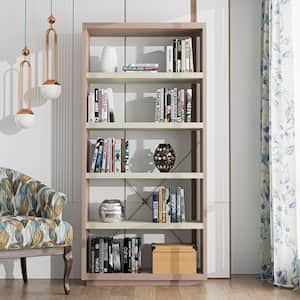Yaztra 33.5 in. Wide Blush Pink and Cream Weave 5 Shelves Standard Bookcase