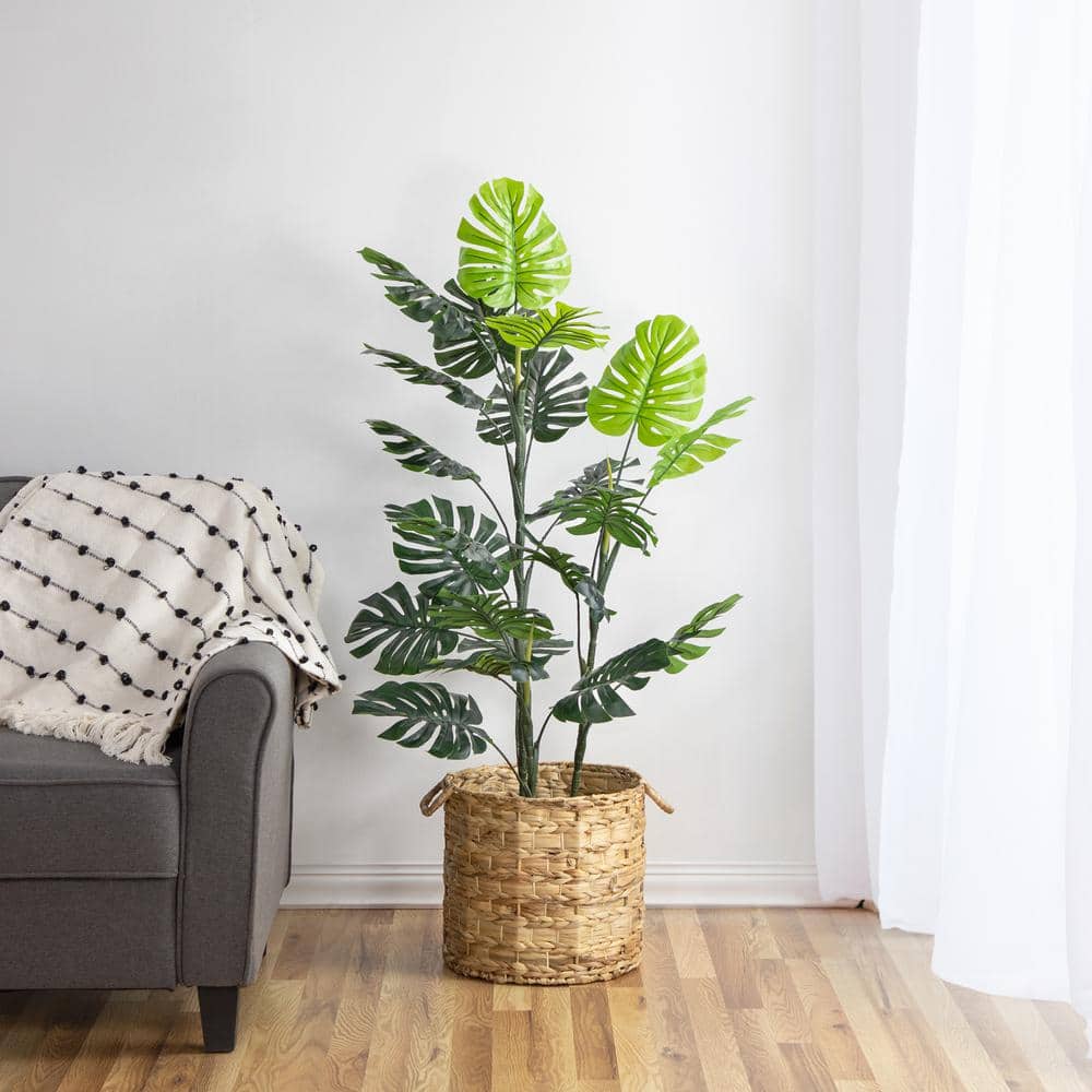 50" Green and Black Plastic Monstera Plant in Pot