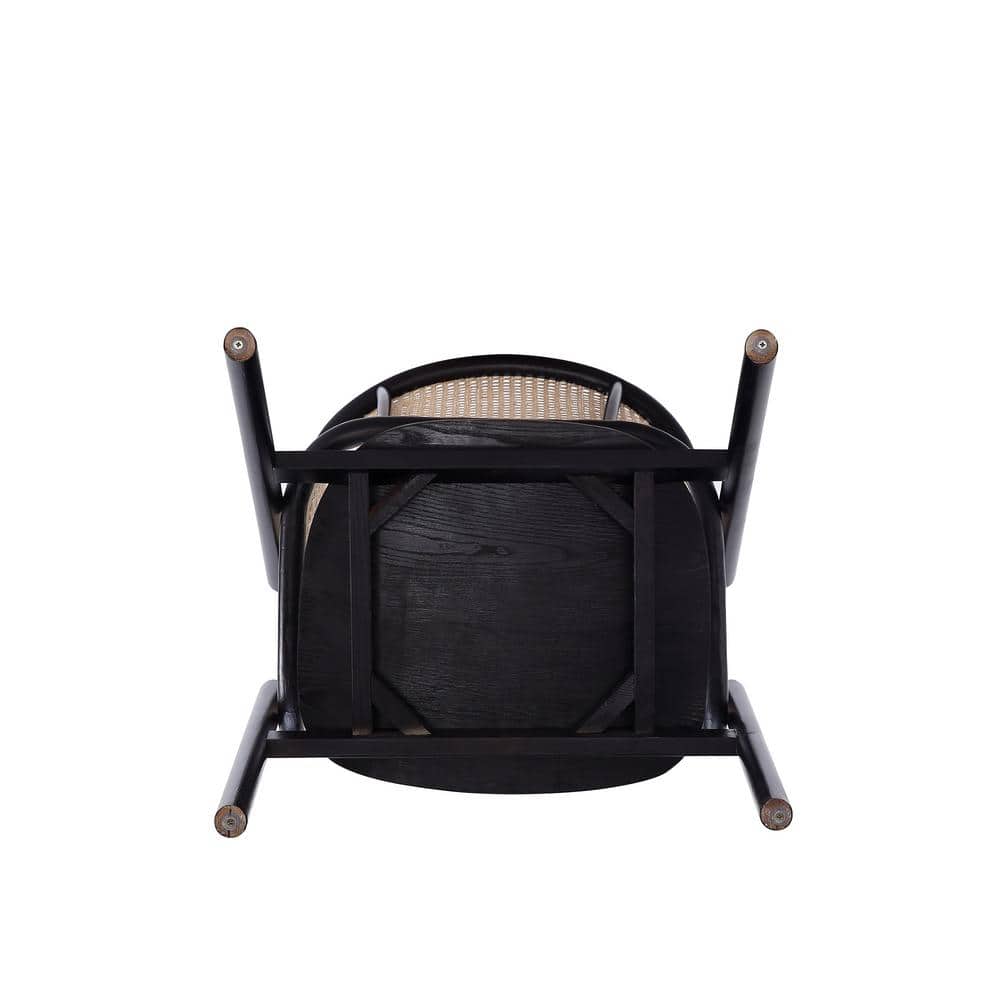 Elegant Ash Wood and Rattan Accent Chair in Black