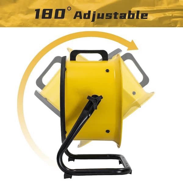 HICFM 10 in. Yellow Air Circulator Floor Fan, 1000 CFM Turbo Fan, 360° Pivot Head, 3-Speed, 1/12 HP Motor, UL Listed