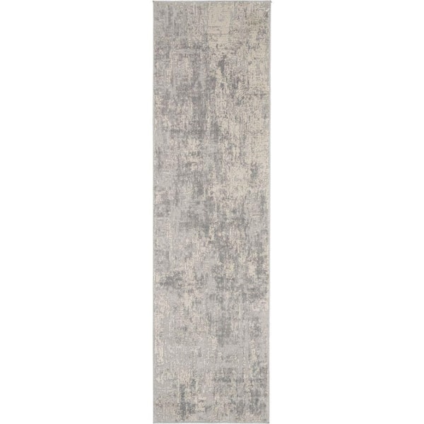 Rustic Textures Ivory/Silver 2 ft. x 8 ft. Abstract Contemporary Kitchen Runner Area Rug