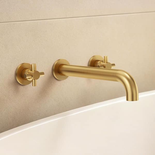Modern 2-Handle Wall Mount Roman Tub Faucet Simple Tub Filler in Brush Gold (Valve Included)