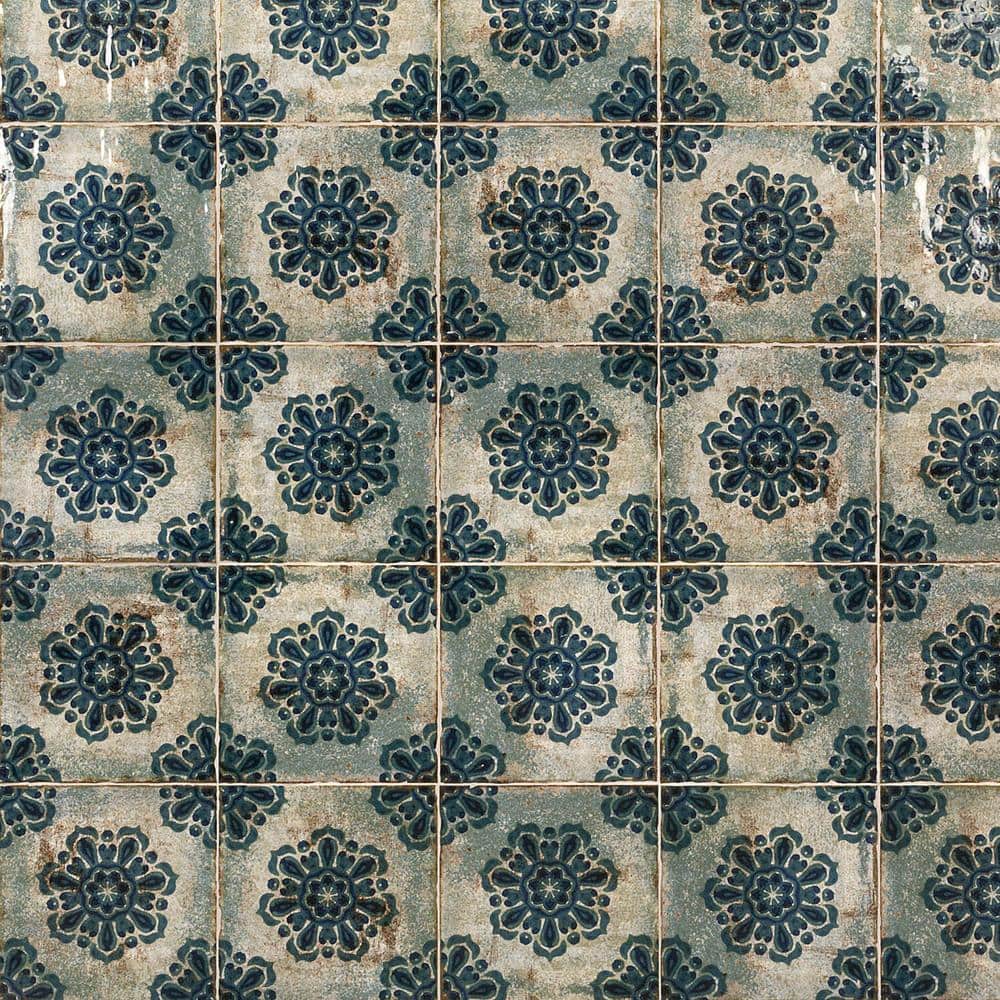 Angela Harris 8" x 8" Blue Patterned Ceramic Wall Tile