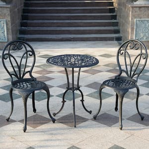 3 Piece Bistro Set, Anti-Rust Cast Aluminum Outdoor Patio Bistro Set Table and Chairs Set of 2 for Park Backyard