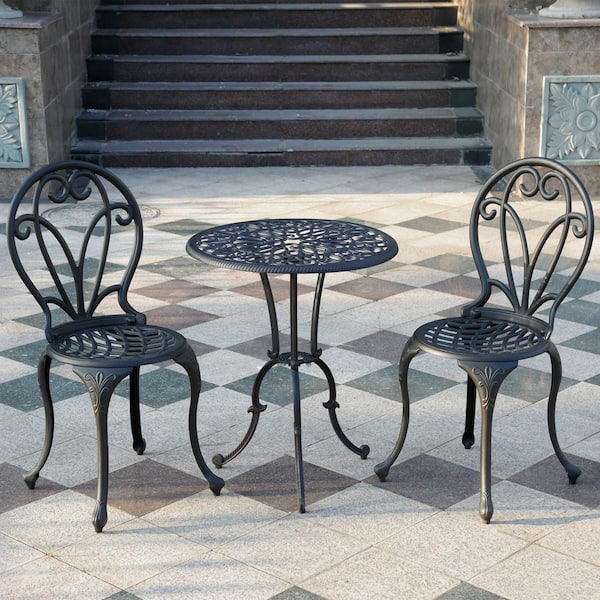 Cisvio 3 Piece Bistro Set, Anti-Rust Cast Aluminum Outdoor Patio Bistro Set Table and Chairs Set of 2 for Park Backyard