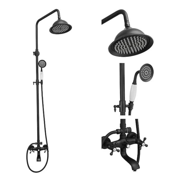 BWE Double Handle 3-Spray Shower Faucet 1.8 GPM Wall Bar Shower Kit with High Pressure Tub Spout in. Matte Black