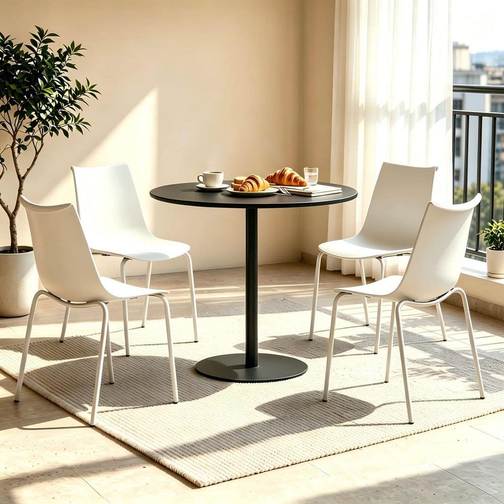 Taro White Colorful Plastic Stackable Dining Chairs with Metal Legs Modern Side Chair Set of 4