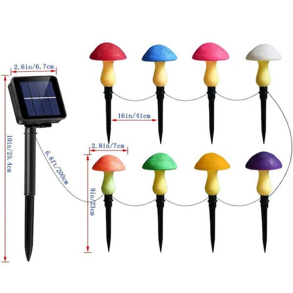 9 in. Mushroom Multicolor Metal Solar Garden Torch Waterproof LED