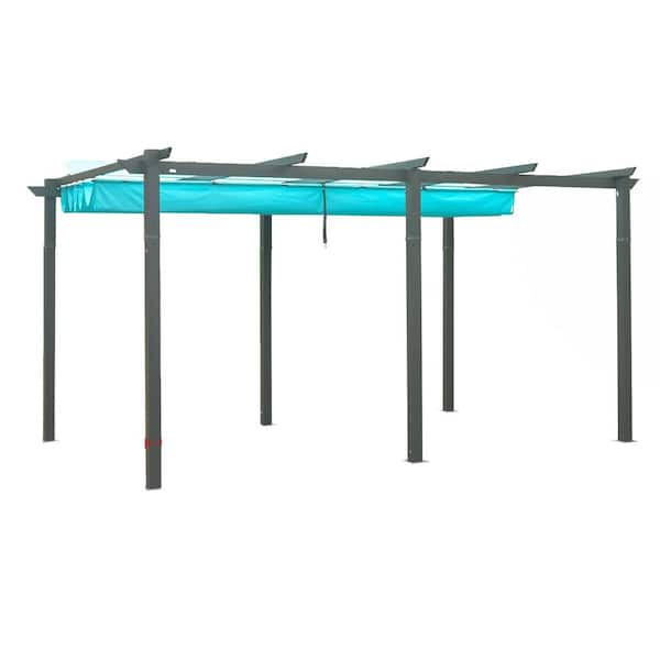 Boosicavelly 11 ft. x 16 ft. Outdoor Lake Blue Aluminum Outdoor Pergolas with Adjustable Canopy