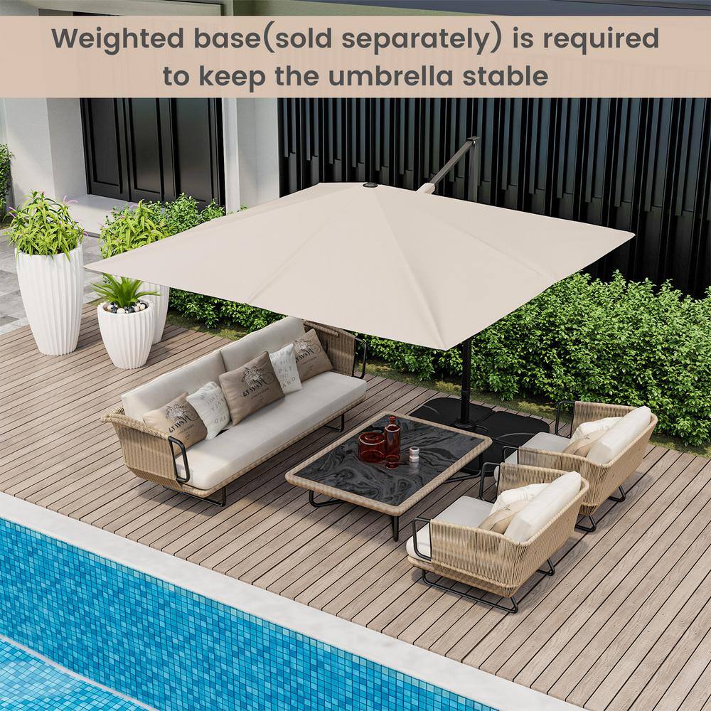 Beige 9.5FT Cantilever Patio Umbrella with 360° Rotation and Double Vented Top