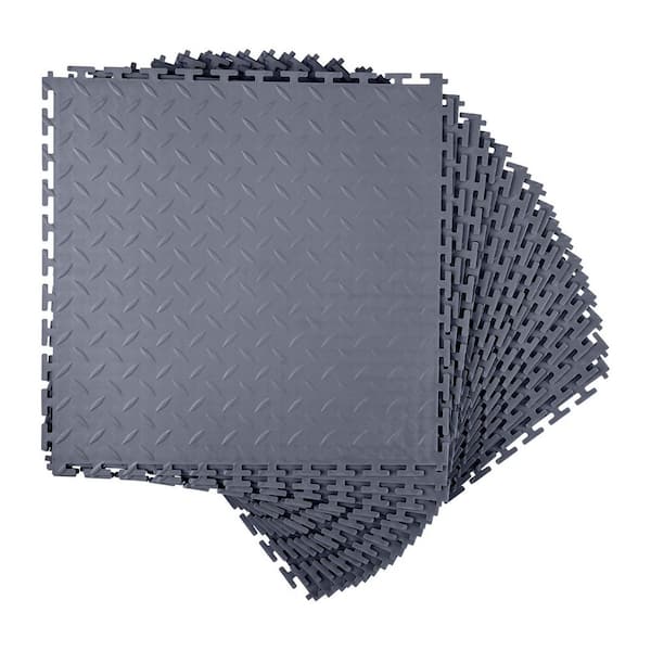 Garage Floor Tiles Interlocking 16 Pack 20.2 x 20.2 x 0.2 in. Diamond Plate PVC Mats Slip-Resistant Flooring 2025 Update