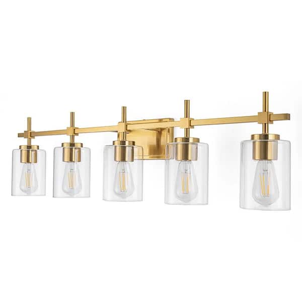 LAZYTIME HOME DECOR INC 37.5 in. 5 Light Brushed Brass Plating/Gold Plating Vanity Light with Clear Glass Shade
