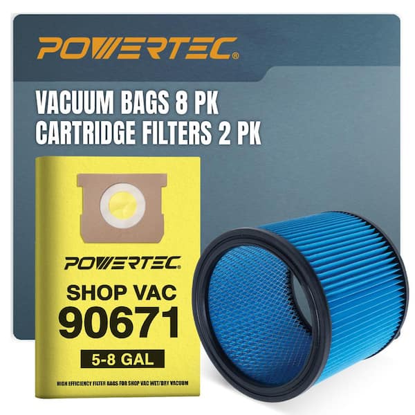 5-8 Gal. 90671 Filter Bags Type E/H and 90304 Cartridge Filter Type U Fits Most 5 Gal. and Above Shop-Vac Wet Dry Vacuum