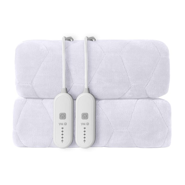JEAREY Queen White Deep Pocket Flannel Electric Heated Mattress Pad