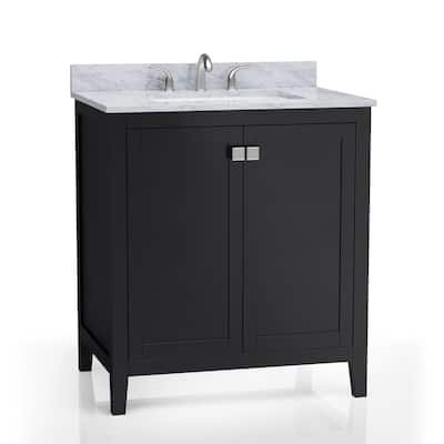 Coltrane 30 in. W x 22 in. D x 34.75 in. H Vanity in Espresso with Carrara Marble Vanity Top in White with White Basin