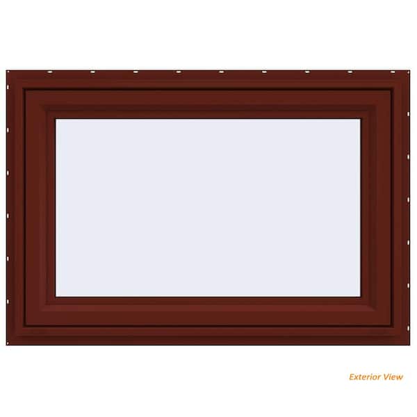 JELD-WEN 35.5 in. x 29.5 in. V-4500 Series Red Painted Vinyl Awning Window with Fiberglass Mesh Screen