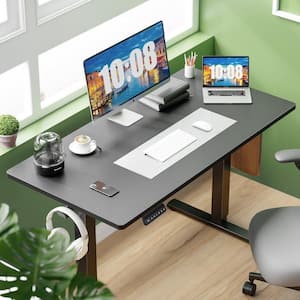 48 x 24 in. Electric Black Adjustable Height Rising Standing Desk with Splice Board, 2 Hook and Wire Hole