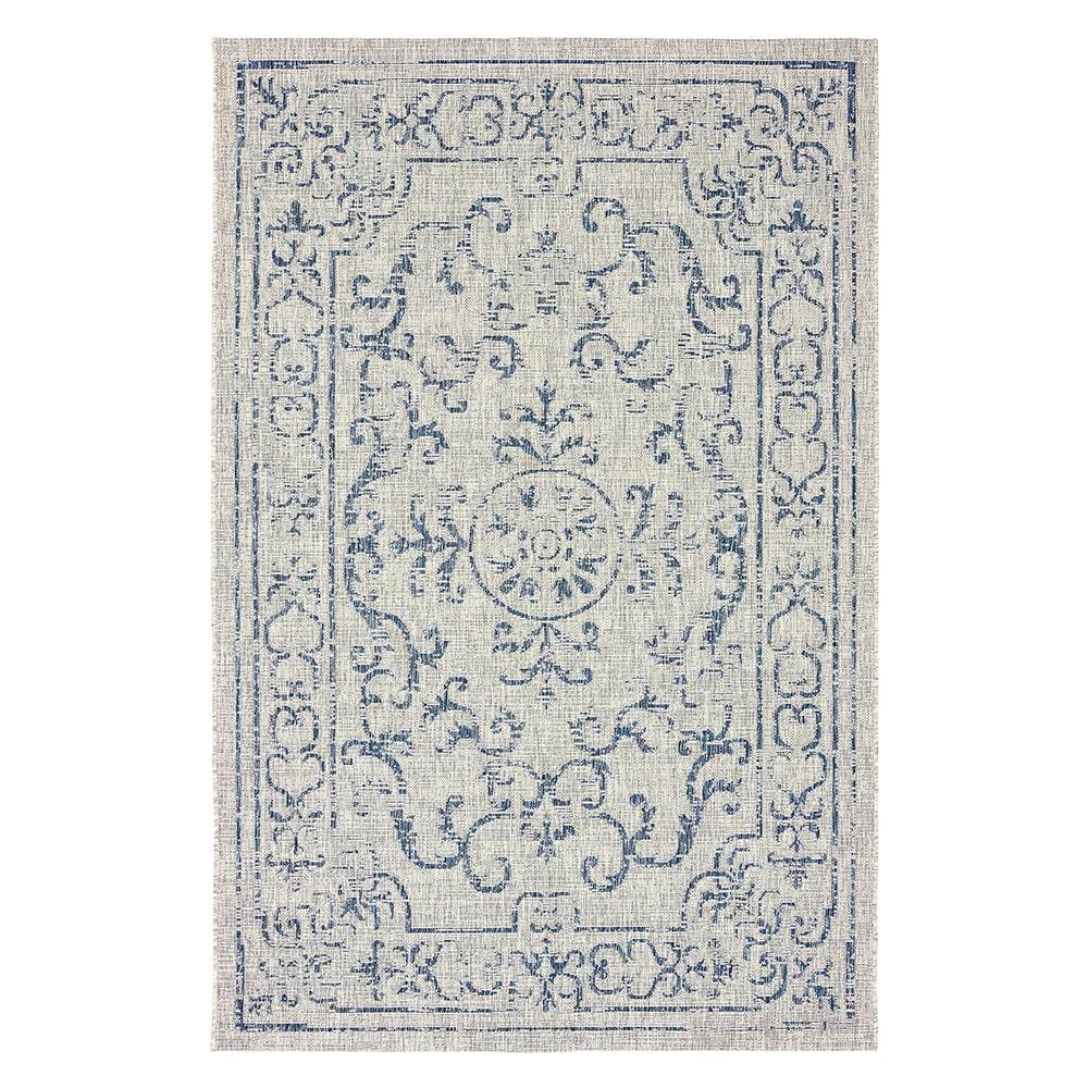 Silveria Patio Navy Blue/Gray 7 ft. 9 in. x 9 ft. 9 in. Distressed Border M