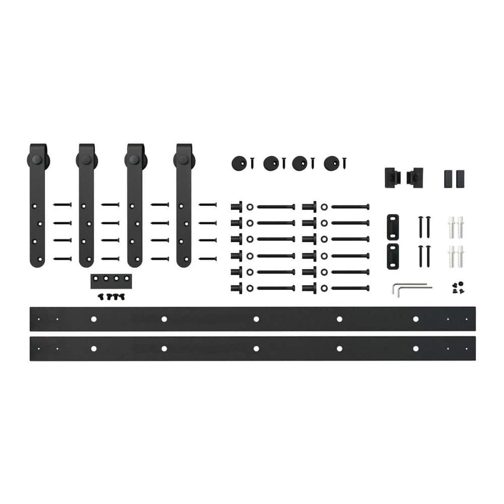 8 ft. Black Solid Steel Mini Sliding Rolling Barn Door Hardware Kit for Double Furniture Wood Doors (2-Piece) price history on PriceWatchPro