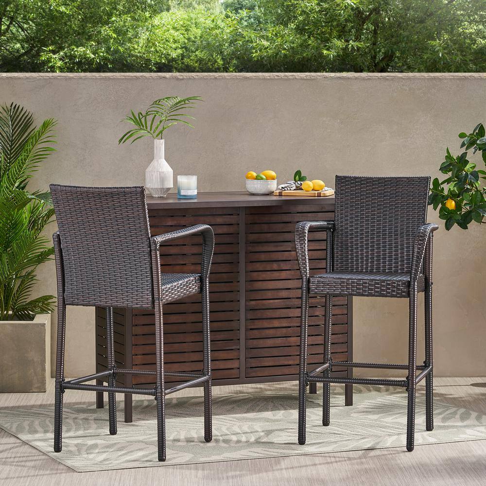 Stewart 30-Inch Brown Wicker Outdoor Barstools, Set of 2