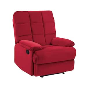 Red Velvet Manual Recliner with Soft Cushion and Solid Wood