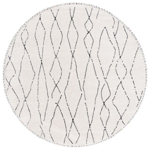 Melody Ivory/Black 7 ft. x 7 ft. Abstract Diamond Round Area Rug