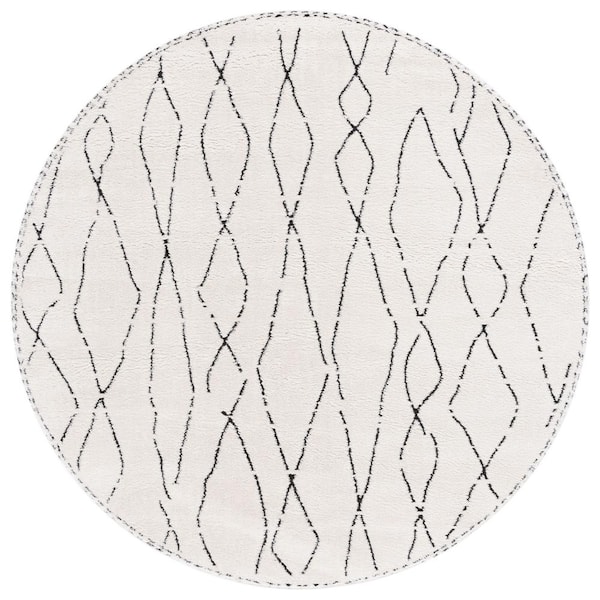 SAFAVIEH Melody Ivory/Black 7 ft. x 7 ft. Abstract Diamond Round Area Rug