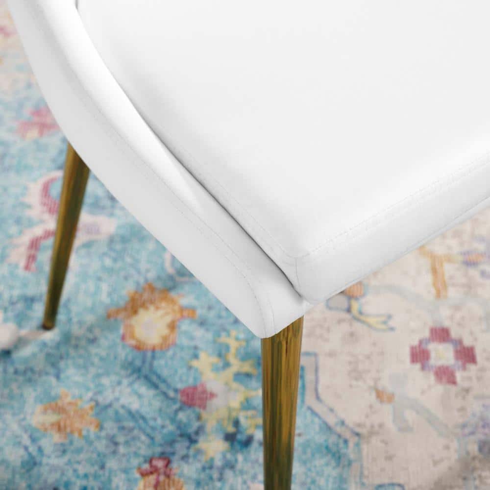 White Velvet Upholstered Side Chair with Wood and Metal Legs