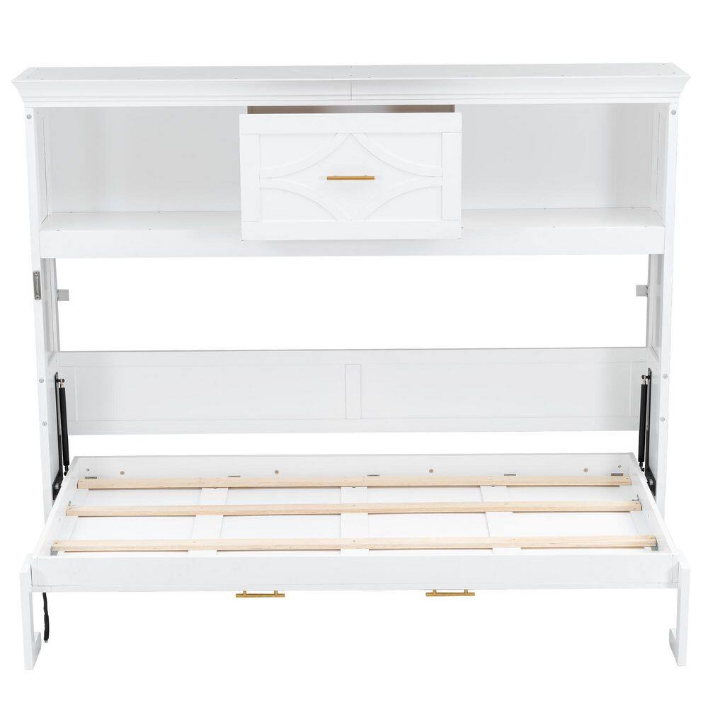Brown Wood Frame Twin Murphy Bed with Charging Station and Drawer - thumbnail 3