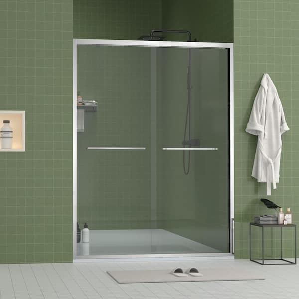 60 in. W x 70 in. H Double Sliding Aluminum Framed Shower Door in Chrome with Clear Tempered Glass