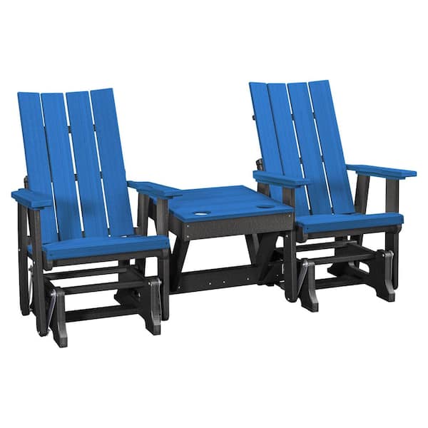 Brandon Series Black 1-Piece High Density Polyethylene Plastic Outdoor Double Glider with Center Table