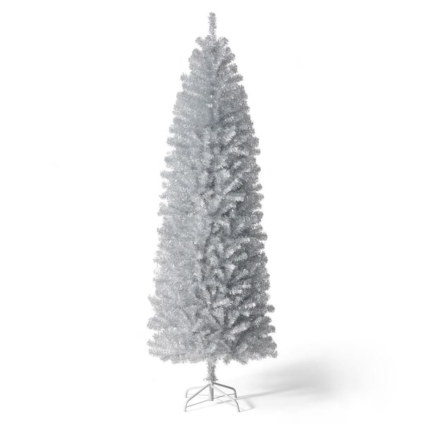 Glitzhome 7.5 ft. Silver Pencil Tinsel Artificial Christmas Tree