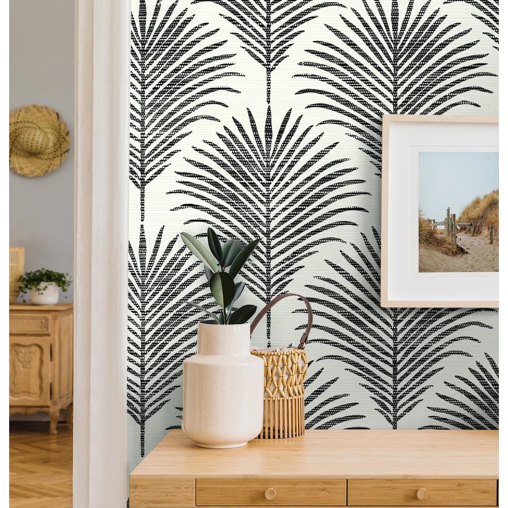 Inkwell & Off-White Vinyl Palm Leaf Peel and Stick Wallpaper