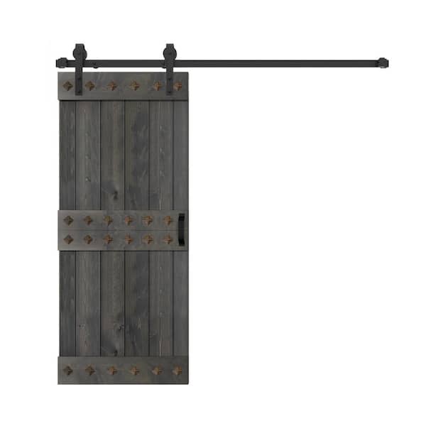 ISLIFE Mid-Century Style 38 in. x 84 in. Carbon Gray Solid Wood Sliding Barn Door with Hardware Kit - Assembly Needed