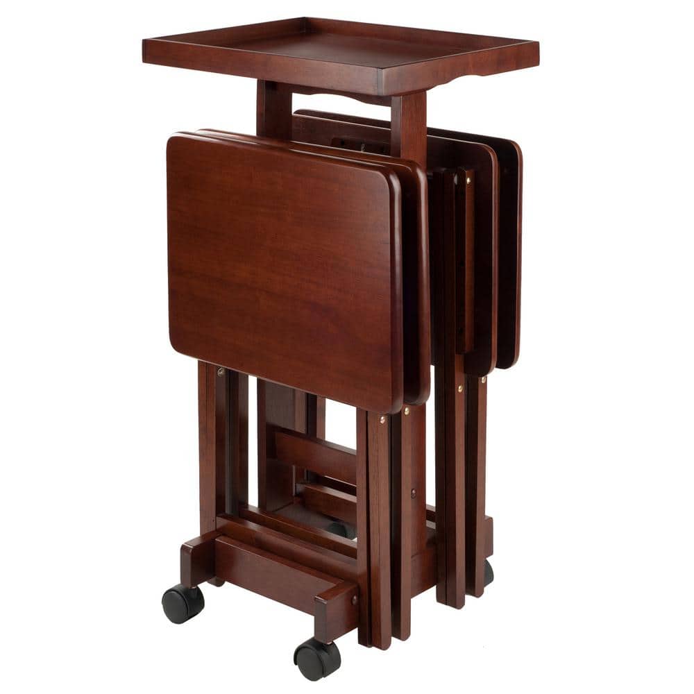Isabelle 19.69 in. Serving Tray Oversize Walnut 6-Piece Snack Table - thumbnail 5
