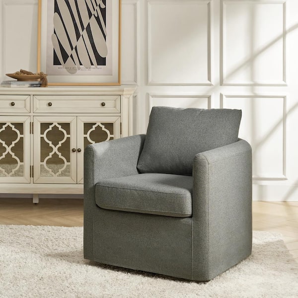 JAYDEN CREATION Christepher Grey Modern Slipcovered 360° Swivel Arm Chair