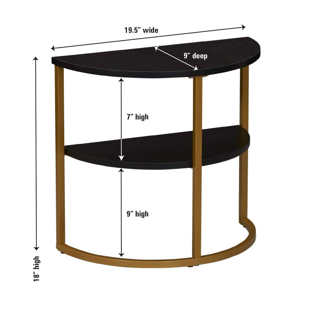 Black Oak and Gold Half-Moon 2-Tier End Table