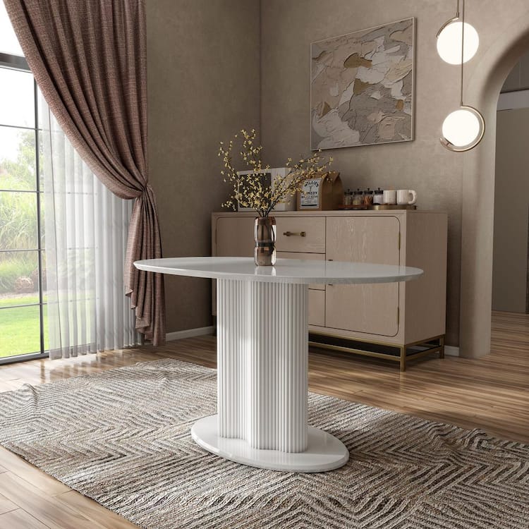 Furniture of America Esso Modern White Engineered Wood Oval 55.1 in. Pedestal Dining Table Seats 6
