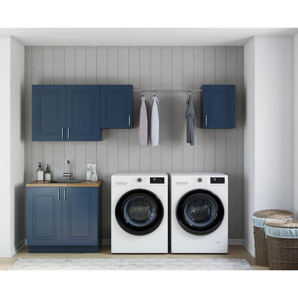 MILL'S PRIDE Greenwich Valencia Blue Plywood Shaker Stock Ready to Assemble Kitchen-Laundry Cabinet Kit 24 in. W. x 84 in. x 106 in.