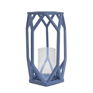 11 in. Candle Lantern with Glass Chimney, Ice Melt Blue