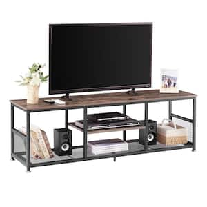 Industrial TV Stand for Televisions up to 60 in. 55 in. TV Console with Open Storage Shelves 3-Tiers Console Table Brown