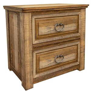 27 in. Light Brown 2-Drawers Wooden Nightstand