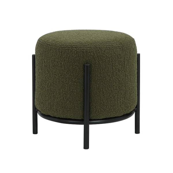 Benjara 12.5 in. Green and Black Low Back Metal Ottoman Stool with Fabric Seat